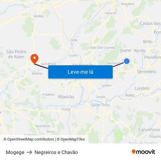 Mogege to Negreiros e Chavão map