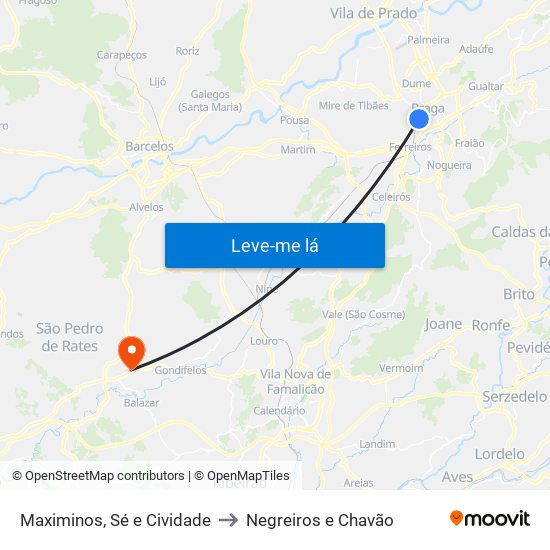Maximinos, Sé e Cividade to Negreiros e Chavão map