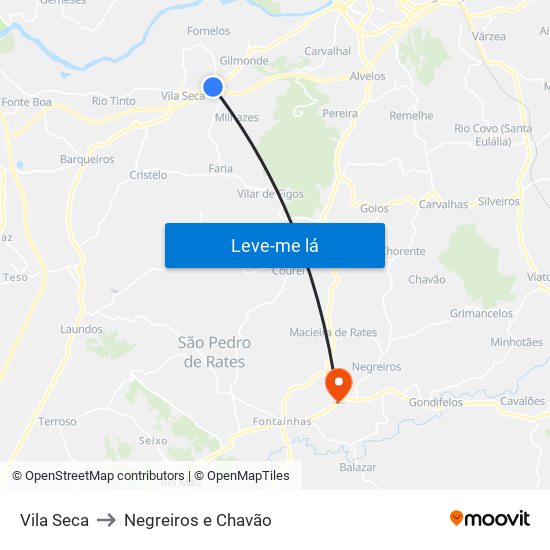 Vila Seca to Negreiros e Chavão map