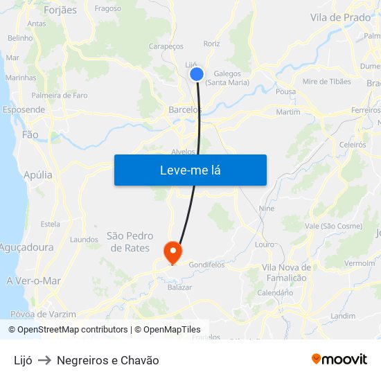 Lijó to Negreiros e Chavão map