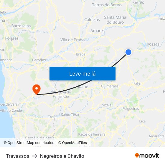 Travassos to Negreiros e Chavão map