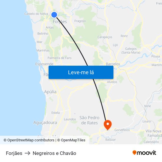 Forjães to Negreiros e Chavão map