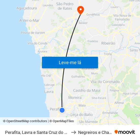 Perafita, Lavra e Santa Cruz do Bispo to Negreiros e Chavão map