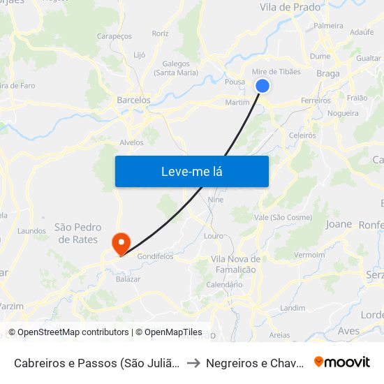 Cabreiros e Passos (São Julião) to Negreiros e Chavão map