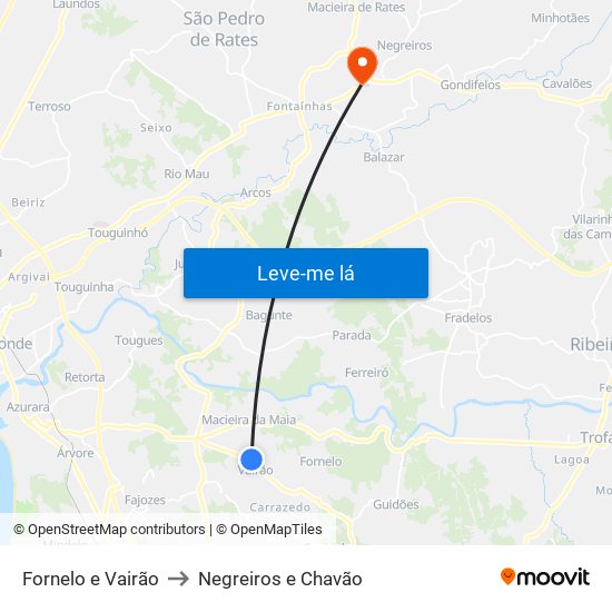 Fornelo e Vairão to Negreiros e Chavão map