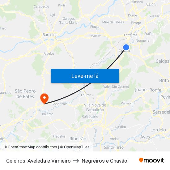 Celeirós, Aveleda e Vimieiro to Negreiros e Chavão map