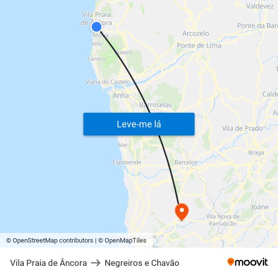 Vila Praia de Âncora to Negreiros e Chavão map