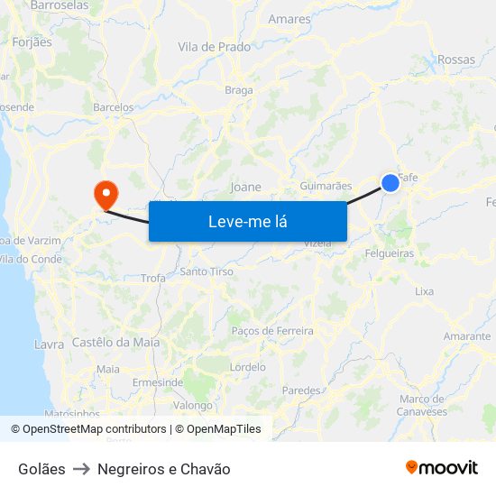 Golães to Negreiros e Chavão map