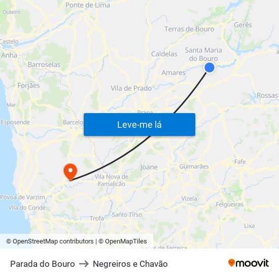 Parada do Bouro to Negreiros e Chavão map