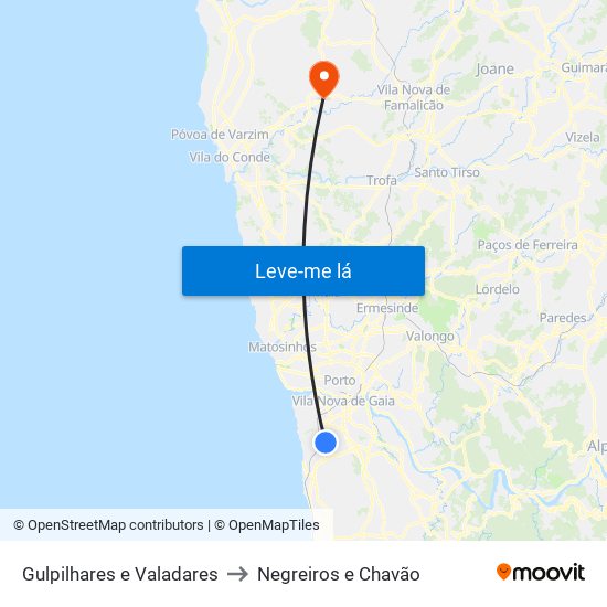 Gulpilhares e Valadares to Negreiros e Chavão map
