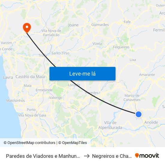 Paredes de Viadores e Manhuncelos to Negreiros e Chavão map