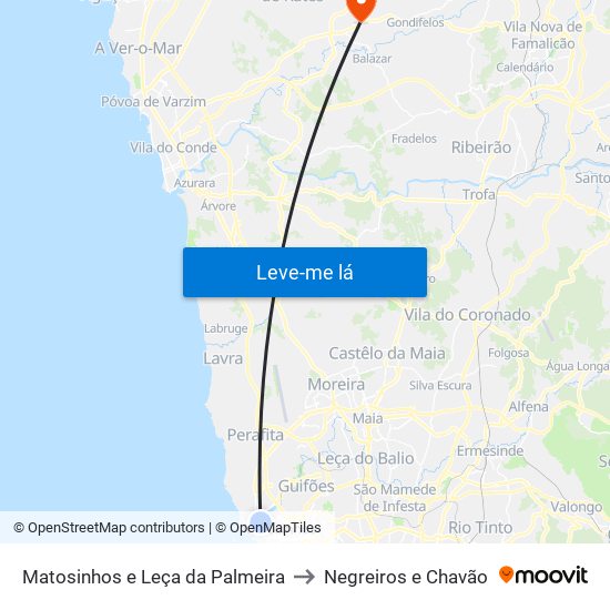 Matosinhos e Leça da Palmeira to Negreiros e Chavão map
