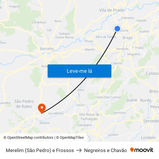 Merelim (São Pedro) e Frossos to Negreiros e Chavão map