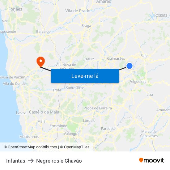 Infantas to Negreiros e Chavão map