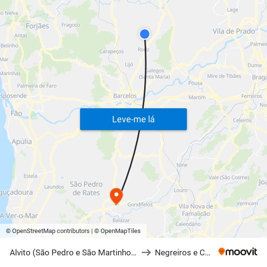 Alvito (São Pedro e São Martinho) e Couto to Negreiros e Chavão map