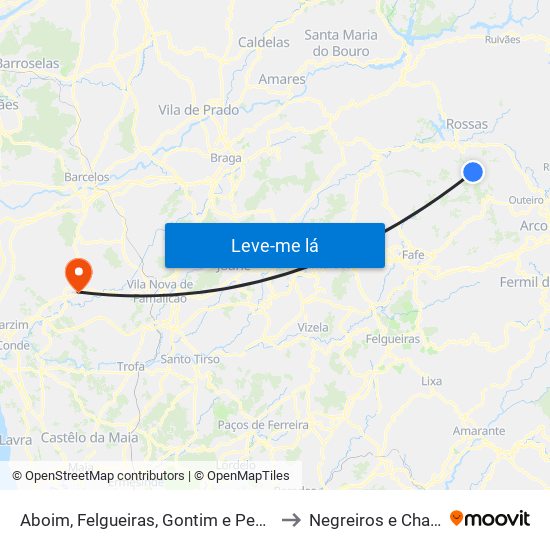 Aboim, Felgueiras, Gontim e Pedraído to Negreiros e Chavão map