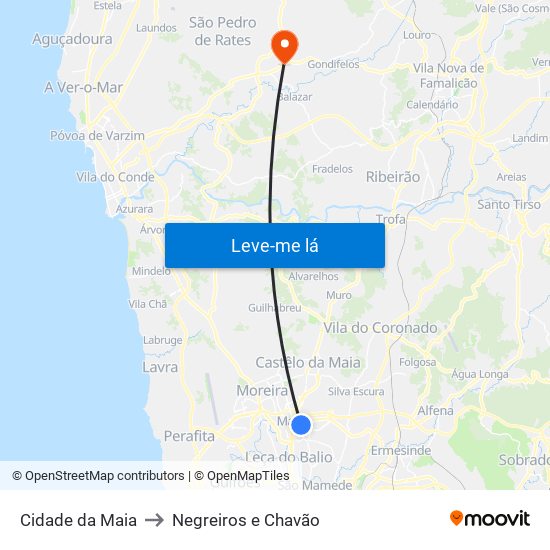 Cidade da Maia to Negreiros e Chavão map