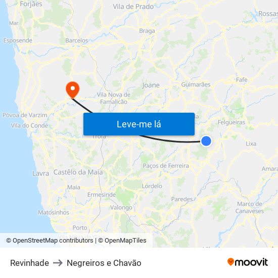 Revinhade to Negreiros e Chavão map