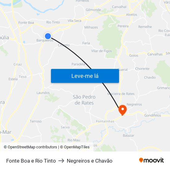 Fonte Boa e Rio Tinto to Negreiros e Chavão map