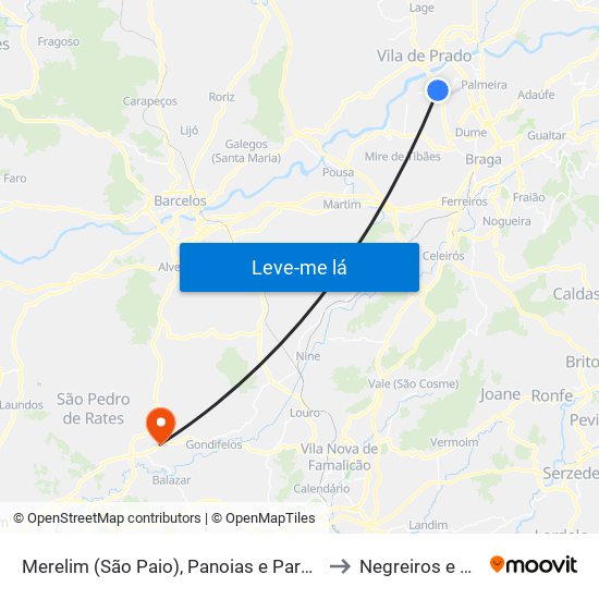 Merelim (São Paio), Panoias e Parada de Tibães to Negreiros e Chavão map