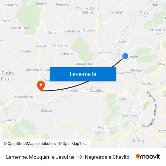 Lemenhe, Mouquim e Jesufrei to Negreiros e Chavão map