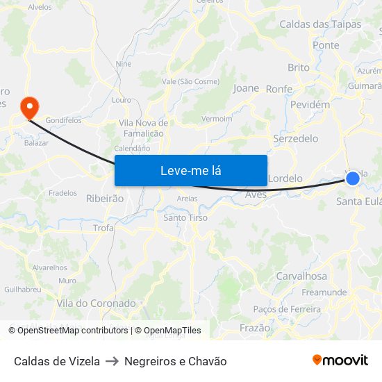Caldas de Vizela to Negreiros e Chavão map