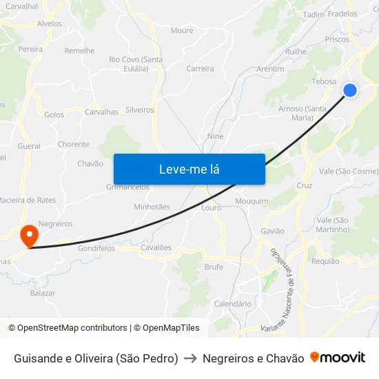 Guisande e Oliveira (São Pedro) to Negreiros e Chavão map