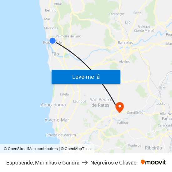 Esposende, Marinhas e Gandra to Negreiros e Chavão map