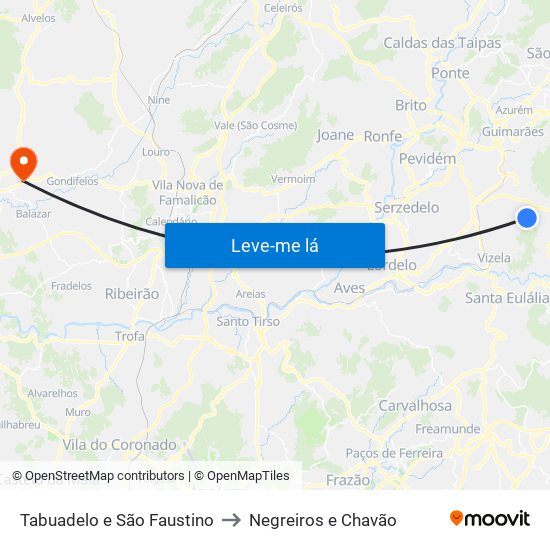 Tabuadelo e São Faustino to Negreiros e Chavão map