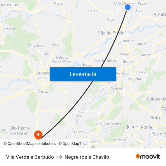 Vila Verde e Barbudo to Negreiros e Chavão map