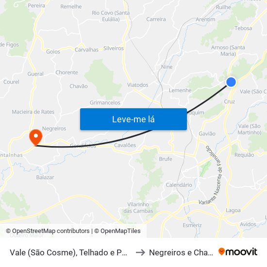 Vale (São Cosme), Telhado e Portela to Negreiros e Chavão map