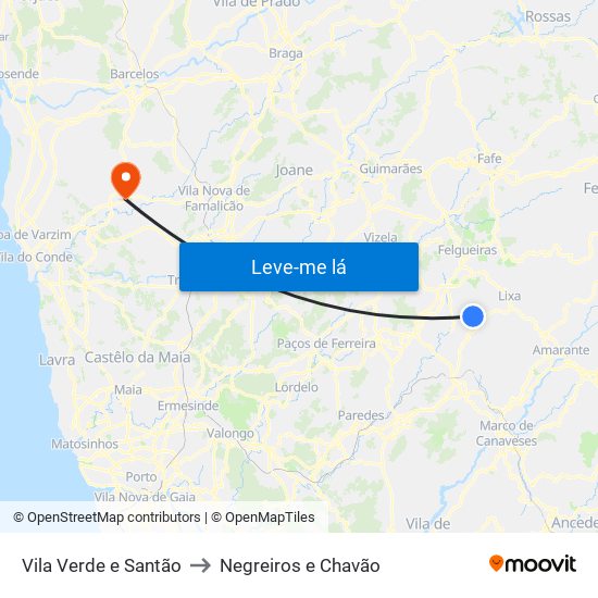 Vila Verde e Santão to Negreiros e Chavão map