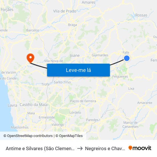 Antime e Silvares (São Clemente) to Negreiros e Chavão map