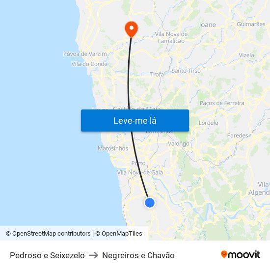 Pedroso e Seixezelo to Negreiros e Chavão map