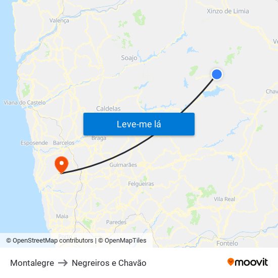 Montalegre to Negreiros e Chavão map