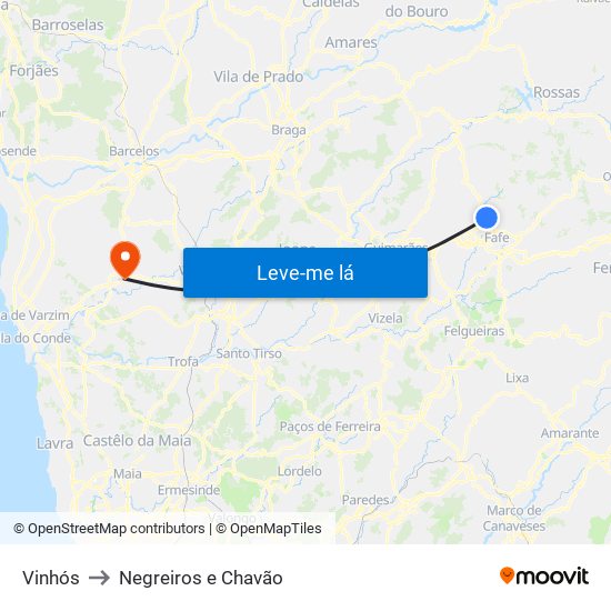 Vinhós to Negreiros e Chavão map