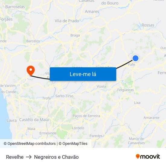 Revelhe to Negreiros e Chavão map