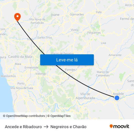 Ancede e Ribadouro to Negreiros e Chavão map
