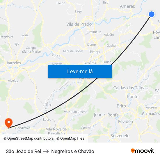 São João de Rei to Negreiros e Chavão map
