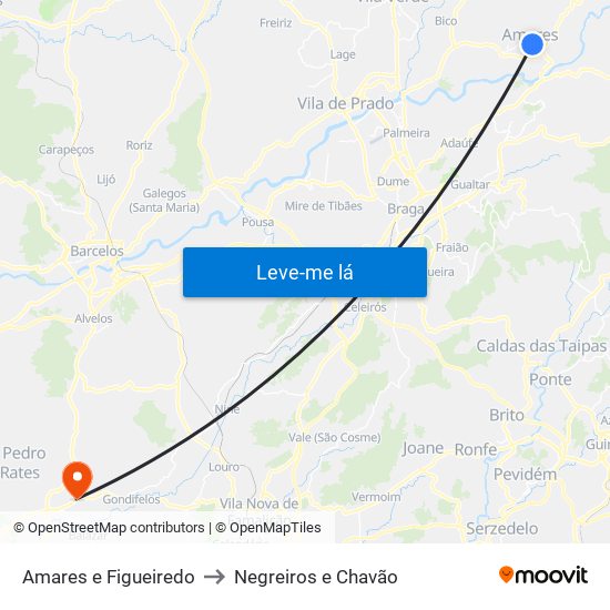 Amares e Figueiredo to Negreiros e Chavão map