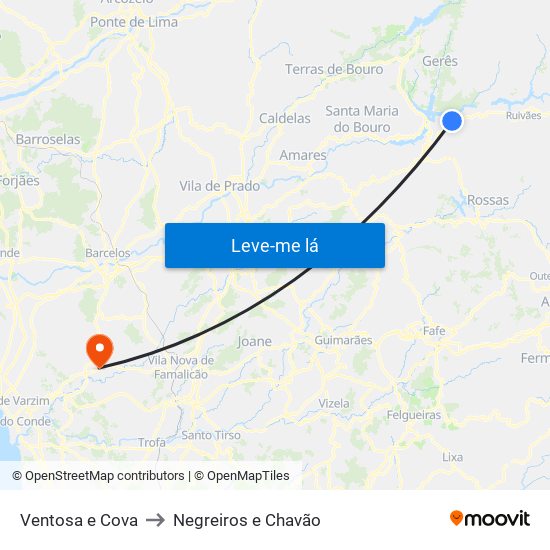 Ventosa e Cova to Negreiros e Chavão map