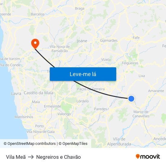 Vila Meã to Negreiros e Chavão map