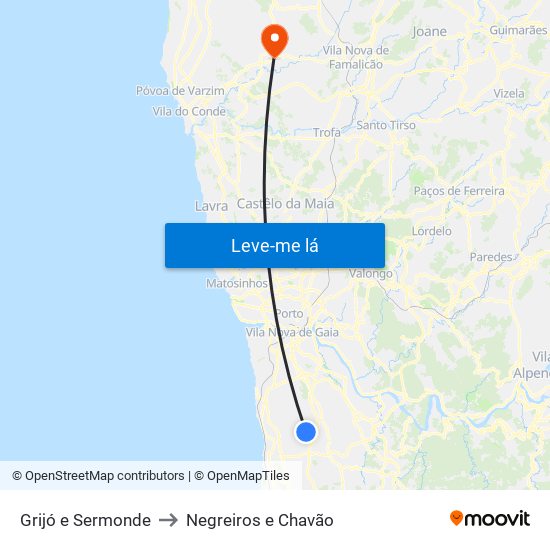 Grijó e Sermonde to Negreiros e Chavão map
