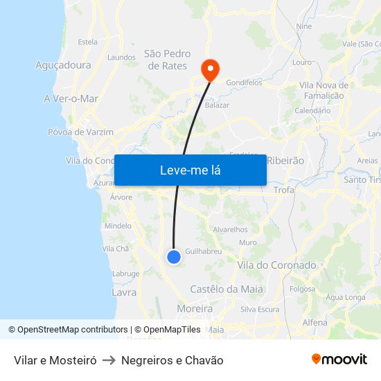 Vilar e Mosteiró to Negreiros e Chavão map