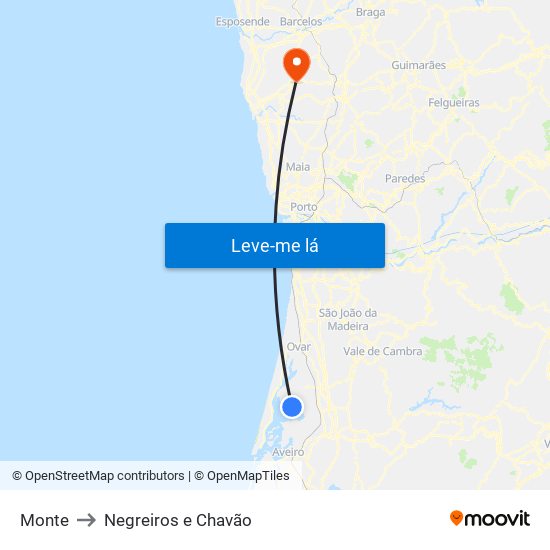 Monte to Negreiros e Chavão map