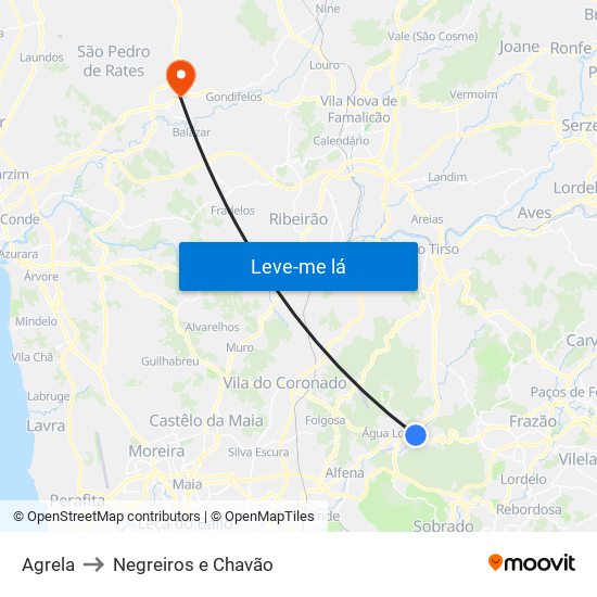 Agrela to Negreiros e Chavão map