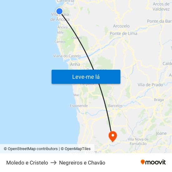 Moledo e Cristelo to Negreiros e Chavão map