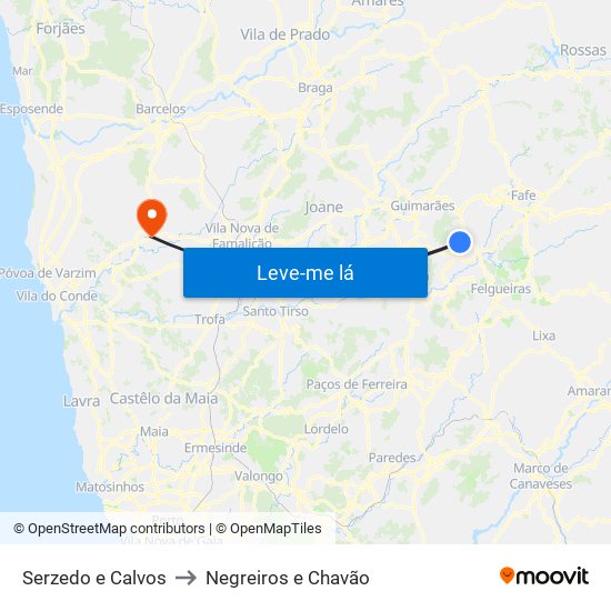 Serzedo e Calvos to Negreiros e Chavão map