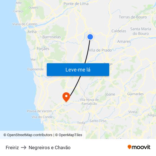 Freiriz to Negreiros e Chavão map