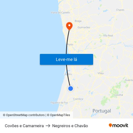 Covões e Camarneira to Negreiros e Chavão map